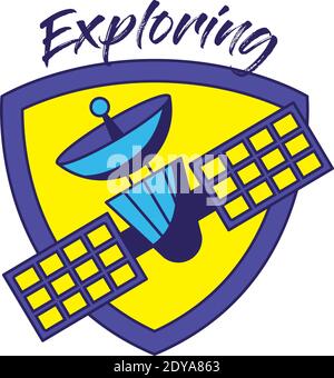 badge with one satellite and two panels in it Stock Vector