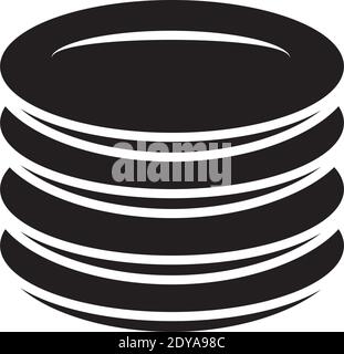 stack of dishes icon over white background, line style, vector ...