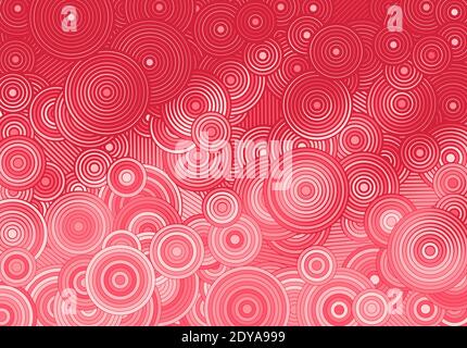 Abstract pink background with circles and lines of various widths in romantic optical illusion style. Stock Vector