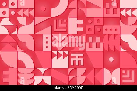 Valentine's Day themed pink geometric retro seamless pattern with 30s styled shapes inspired by Bauhaus and romantic colors. Stock Vector