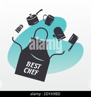aprom and kitchen utensils line style icon vector illustration design Stock Vector