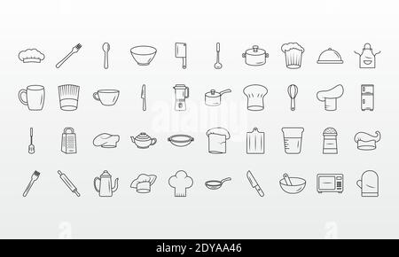 bundle of fourty kitchen utensils set vector illustration design Stock Vector