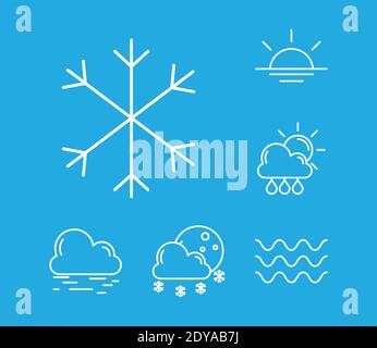 bundle of six weather line style icons in blue background vector illustration design Stock Vector