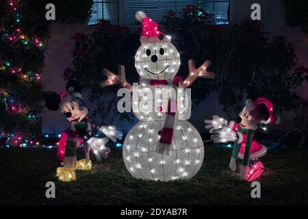 A Christmas display at a residence, Thursday, Dec. 24, 2020, in Montebello, Calif., Calif. Stock Photo