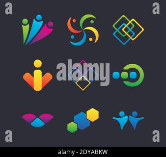 bundle of nine logos company set icons vector illustration design Stock Vector