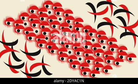 Red eyes, abstract, vector graphic design. Eye icons, abstract wallpaper, isolated on cream color background. Stock Vector