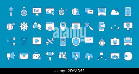 bundle of fourty marketing digital set icons vector illustration design Stock Vector