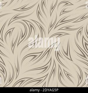 Brown lines on beige background seamless vector pattern. Flow or flow. Abstract texture from smooth brush strokes with corners Stock Vector