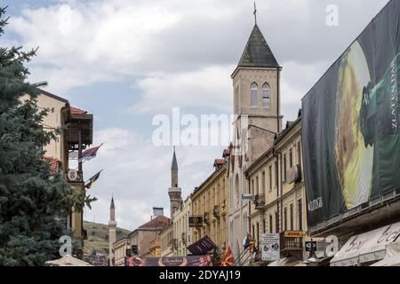 18th & 19th Historic Buildings, Catholic Church,  “Sacred Heart of Jesus”, Yeni and Ishok (Isak) Mosques, Shirok Sokok, (formerly Marshal Tito street) Stock Photo