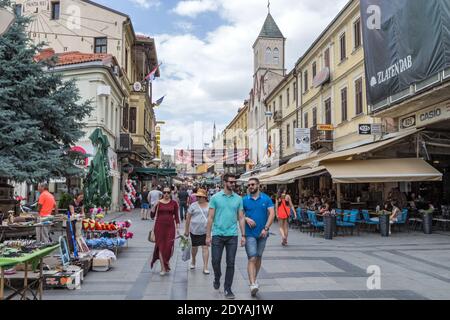 18th & 19th Historic Buildings, Catholic Church, “Sacred Heart of Jesus”, Yeni and Ishok (Isak) Mosques, Shirok Sokok, (formerly Marshal Tito street), Stock Photo