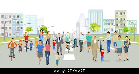 Families and children protest on the street Stock Vector