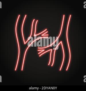 Neon blood vessels icon in line style. Artery and vein symbol. Part of human circulatory system. Vector illustration. Stock Vector