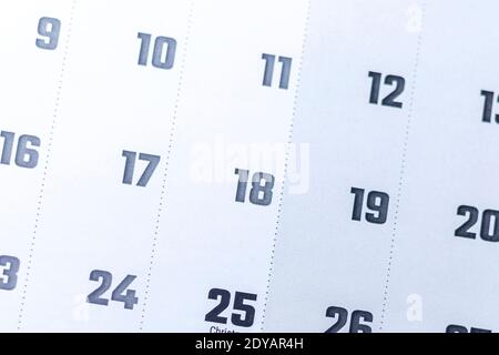 Close-up shot of monthly calendar days. Simple calendar Stock Photo