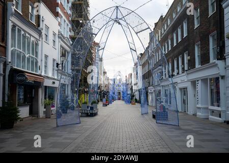 An empty South Molton Street in London as it lies empty on Christmas Day. Stock Photo