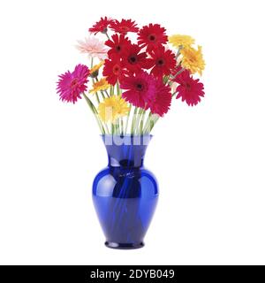 Bouquet from daisy-gerbera in glass vase isolated on white Stock Photo