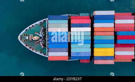 Aerial View Of Container Ship Sailing In Sea
