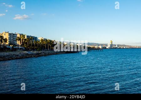 April 22, 2019, Limassol, Cyprus. Mediterranean sea promenade on a clear Sunny day. Stock Photo