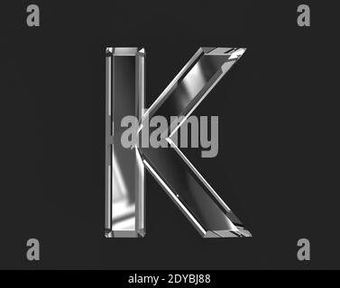 White shine glassy transparent alphabet - letter K isolated on dark, 3D illustration of symbols Stock Photo