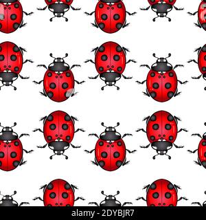 Cartoon colorful bright ladybug beetle isolated on white background. Seamless pattern. Vector illustration in hand drawn style. Texture for print, banner, textile, wrapping paper Stock Vector