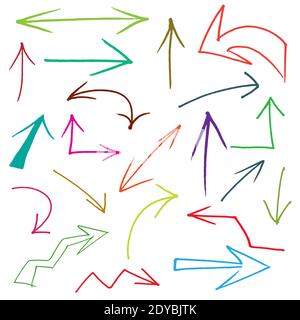 Collection of hand drawn doodle style arrows in various directions and styles Stock Vector