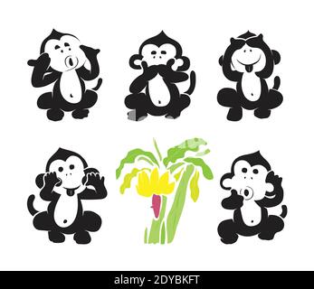 Vector group of monkeys and bananas on white background. Easy editable layered vector illustration. Wild Animals. Stock Vector