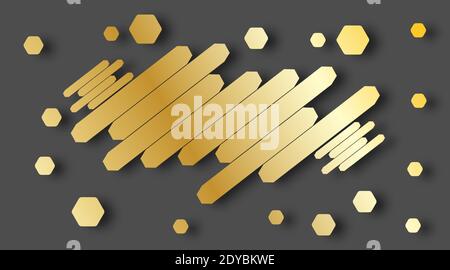 Modern abstract style with composition made of various parallel golden hexagons. Vector illustration. Stock Vector