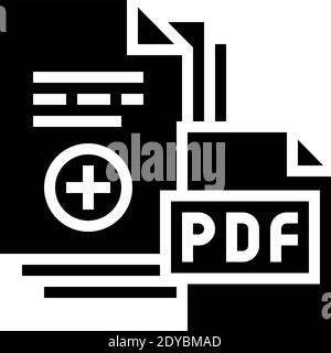 documentation scan adding in pdf file glyph icon vector illustration Stock Vector