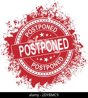 Postponed rubber vector stamp illustration isolated on white background. Postponed rubber vector stamp. Round old postponed ink imprint. Stock Vector