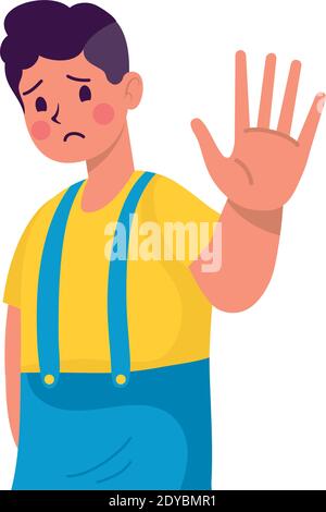 young man victim of bullying with hand stop vector illustration design Stock Vector