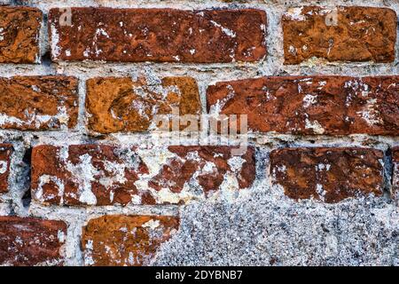 Antique masonry with cracks and plaster closeup Stock Photo