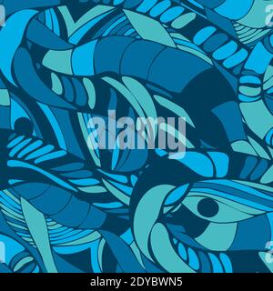 Vector sea pattern drawn by hand. Abstract waves, art painting. Abstract blue background. vector illustration Stock Vector
