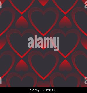 Seamless vector pattern of red gradient hearts on a dark background for valentine's day Stock Vector