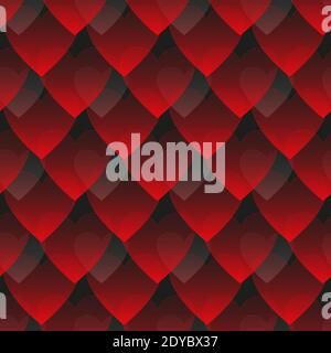 Seamless vector pattern of red and gray gradient hearts on a dark background for valentine's day Stock Vector