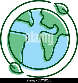 world planet with leafs line and fill style icon Stock Vector Image ...
