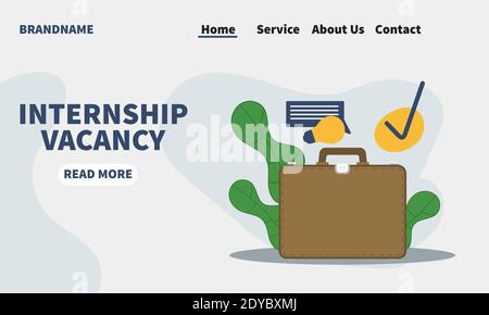 Internship job vacancy landing page template. Interview student vacancy page. Career skill training on internship job vector illustration Stock Vector