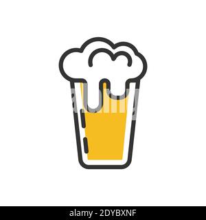 Mug of beer glass alcohol icon isolated on white. Logo beer mug with white froth golden drink vector illustration concept Stock Vector