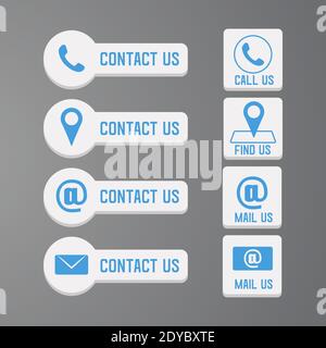 Contact us button set in flat design icon symbol.  Mail, phone, support business button. Contact office icon vector illustration sign Stock Vector
