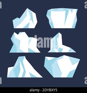 Iceberg underwater due to ice set isolated. Antarctic polar iceberg frozen mountain collection. Deep sea winter glacier vector illustration Stock Vector