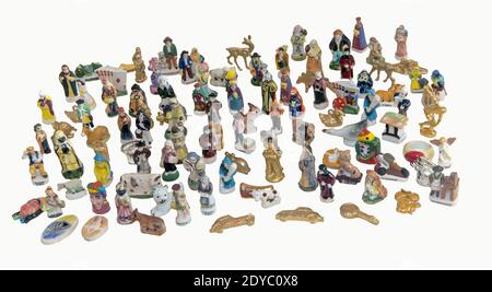 100+ ceramic figurines,that's 100+ King cake.usually in Provence KC contains 1 dried bean (feva) and 1 firgurine (sujet) Stock Photo