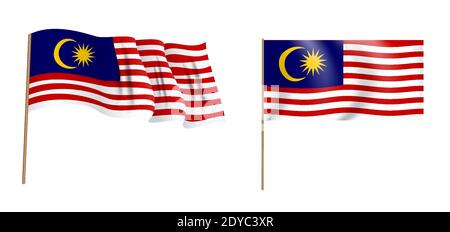 Colorful naturalistic waving flag of Malaysia. Vector Illustration. EPS10 Stock Vector