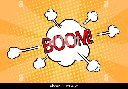 Cartoon explosion on a colorful background. Vector illustration template in pop art style. Stock Vector