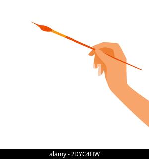 Female hand with an artistic brush. Template with blank space. White background. Vector isolated illustration. Stock Vector