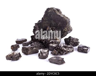 Bituminous coal mined from the bowels of the earth on a white background Stock Photo