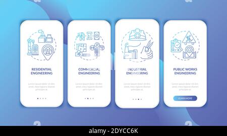 Industrial engineering dark blue onboarding mobile app page screen with concepts Stock Vector