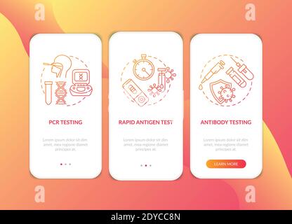 Covid testing types onboarding mobile app page screen with concepts Stock Vector