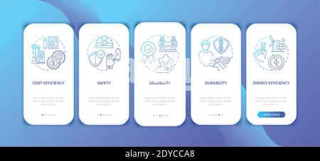 Safety in civil engineering dark blue onboarding mobile app page screen with concepts Stock Vector