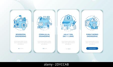 Industrial engineering blue onboarding mobile app page screen with concepts Stock Vector