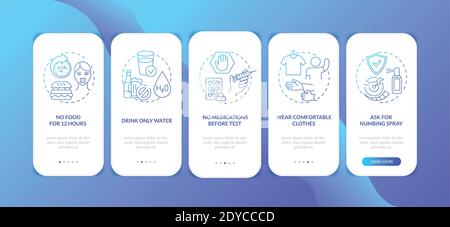 Blood test tips onboarding mobile app page screen with concepts Stock Vector