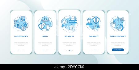 Safety in civil engineering blue onboarding mobile app page screen with concepts Stock Vector