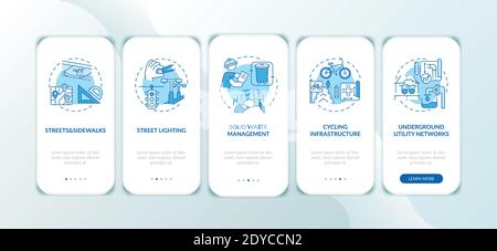 City infrastructure blue onboarding mobile app page screen with concepts Stock Vector
